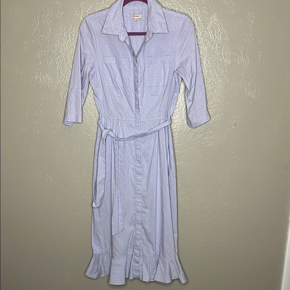 Cremieux Polka Dot Shirt Dress in Blue and White - Size 6